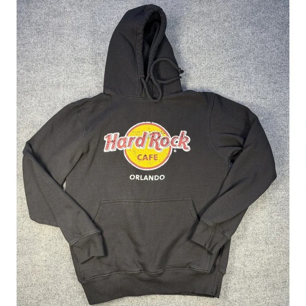 Hard Rock Cafe Orlando Hoodie Mens Medium Black Graphic Pullover Sweatshirt - Picture 1 of 7